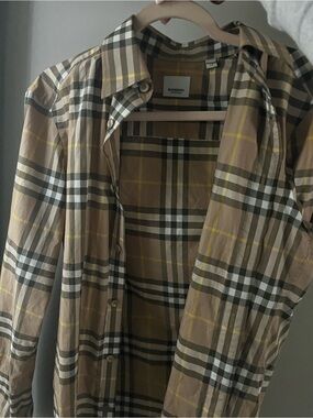 Burberry Tan Check Lightweight Button-Up Shirt Jacket
